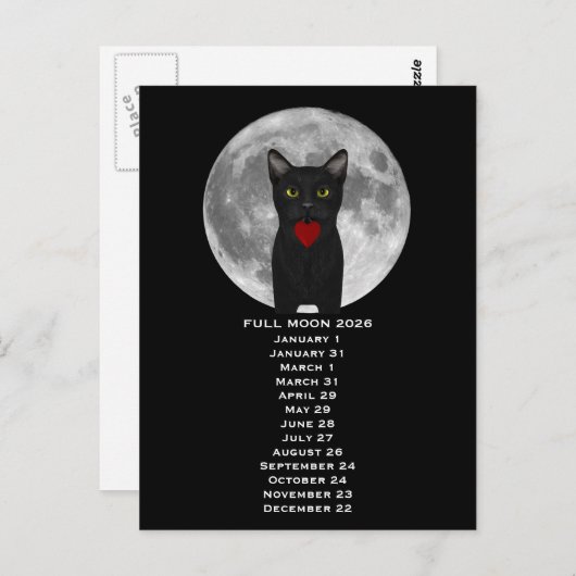 Full Moon Cat 2026 Postcard Briefkaart (Voorkant / Achterkant)