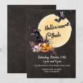 Full Moon Cat Scary Halloween Party Kaart (Voorkant / Achterkant)