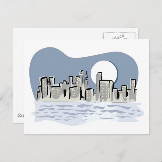Full Moon City Skyline Briefkaart (Voorkant / Achterkant)
