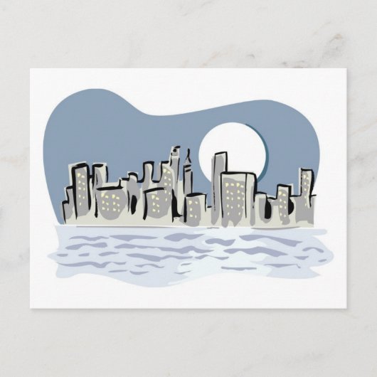 Full Moon City Skyline Briefkaart (Voorkant)
