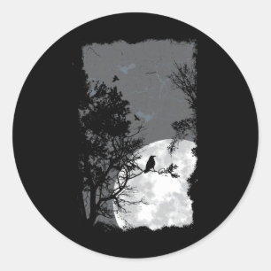 Full Moon Crow Gloomy Forest Costume Geweldige Hal Ronde Sticker