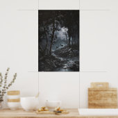 Full Moon Dark Forest with Fawn Deer Art Dark Poster (Keuken)