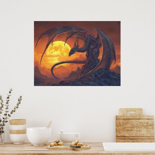 Full Moon Dragon Fantasy Poster (Keuken)