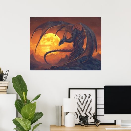 Full Moon Dragon Fantasy Poster (Thuiskantoor)