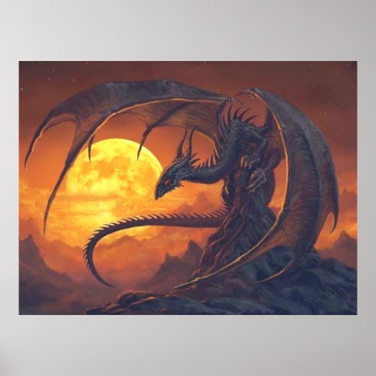Full Moon Dragon Fantasy Poster (Voorkant)