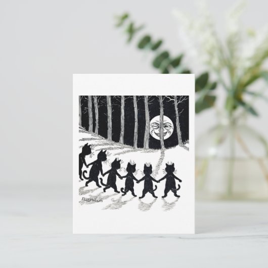 Full moon en Katten, Louis Wain Briefkaart (Staand voorkant)