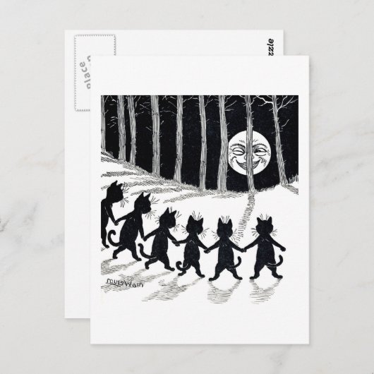 Full moon en Katten, Louis Wain Briefkaart (Voorkant / Achterkant)