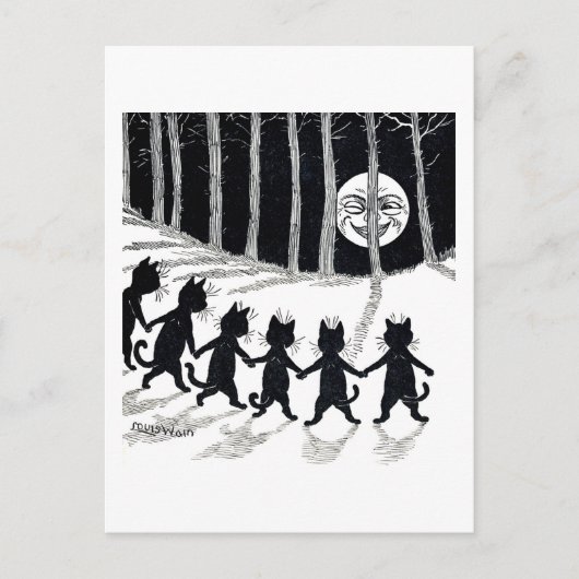 Full moon en Katten, Louis Wain Briefkaart (Voorkant)