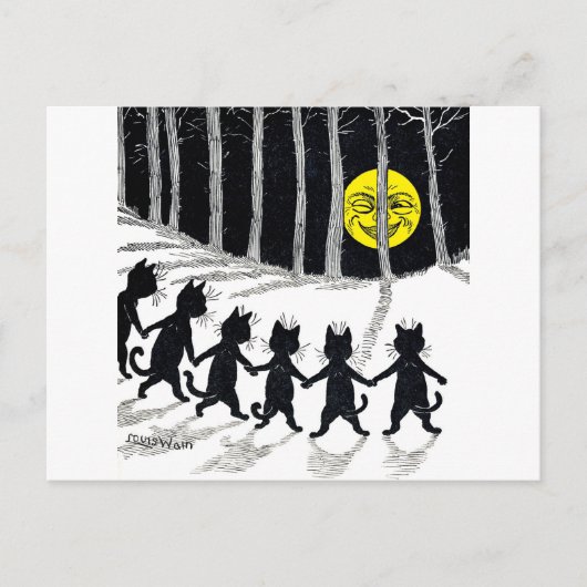 Full moon en Katten, Louis Wain Briefkaart (Voorkant)