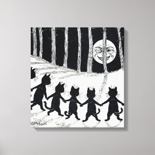 Full moon en Katten, Louis Wain Canvas Afdruk