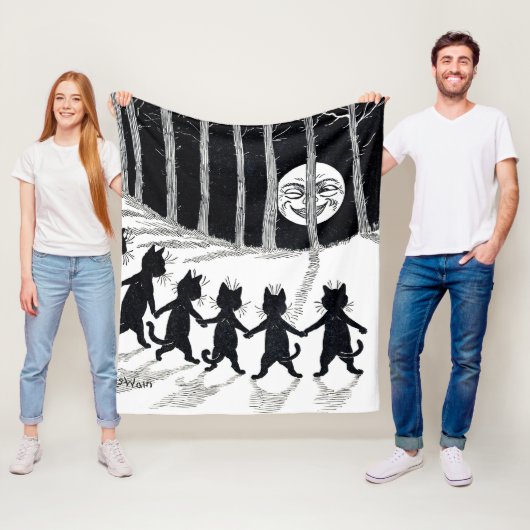 Full moon en Katten, Louis Wain Fleece Deken (In situ)