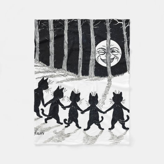 Full moon en Katten, Louis Wain Fleece Deken (Voorkant)