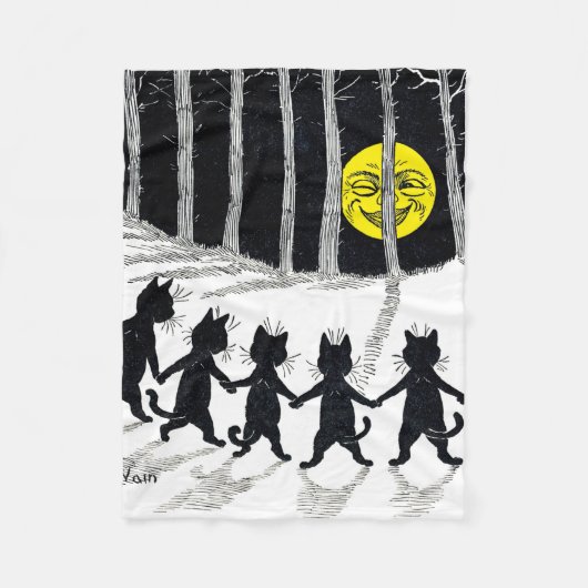 Full moon en Katten, Louis Wain Fleece Deken (Voorkant)