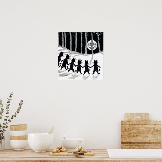 Full moon en Katten, Louis Wain Poster (Keuken)