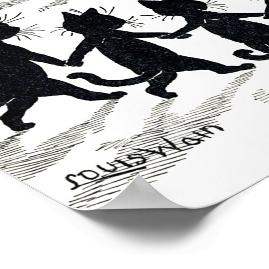 Full moon en Katten, Louis Wain Poster (Hoek)