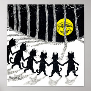 Full moon en Katten, Louis Wain Poster