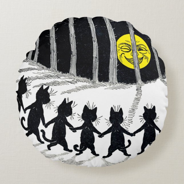 Full moon en Katten, Louis Wain Rond Kussen (Voorkant)