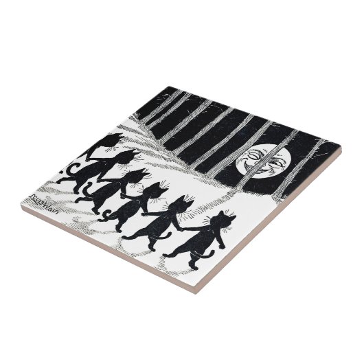 Full moon en Katten, Louis Wain Tegeltje (Zijkant)