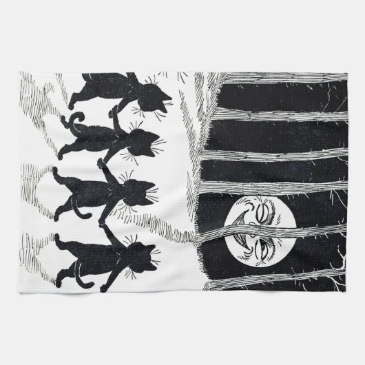 Full moon en Katten, Louis Wain Theedoek (Horizontaal)