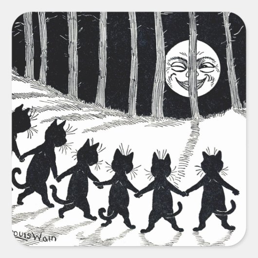 Full moon en Katten, Louis Wain Vierkante Sticker (Voorkant)