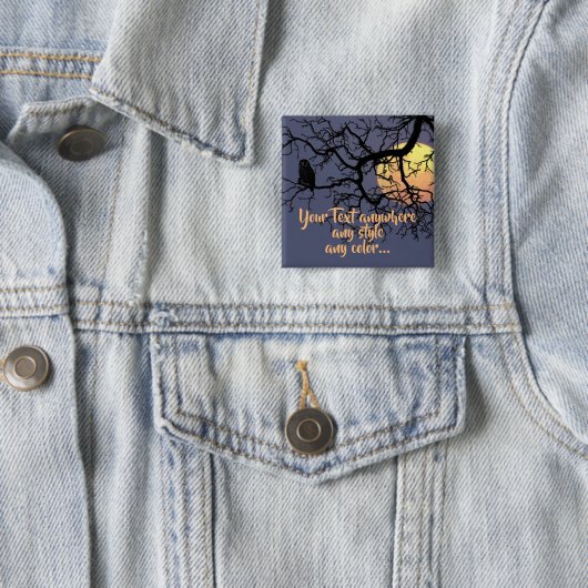 Full Moon en Owl Silhouette Vierkante Button 5,1 Cm (In situ)