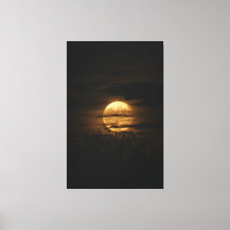 Full Moon Glow Behind Dark Clouds Canvas Afdruk