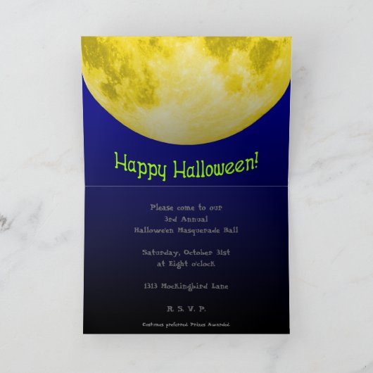 Full Moon Halloween Invitation Kaart (Binnen)