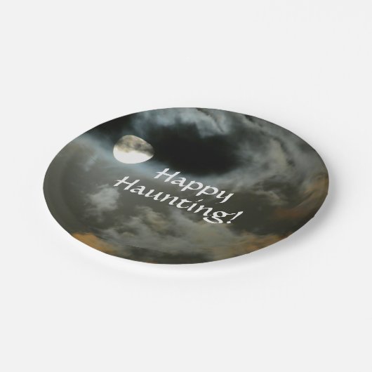 Full Moon Happy Haunting Halloween Papieren Bordje (Gekanteld)