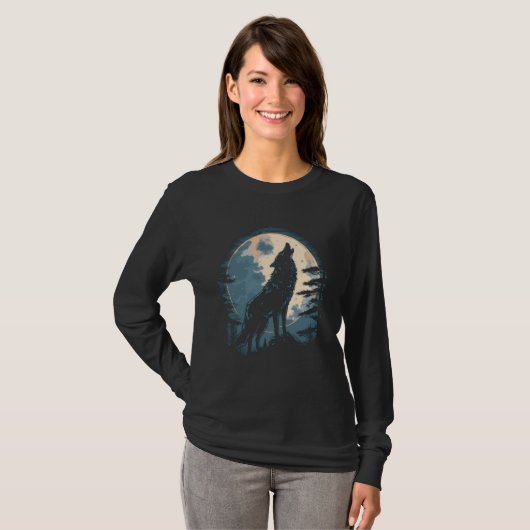 Full Moon Howling Wolf Wolves   2 T-shirt (Voorkant volledig)