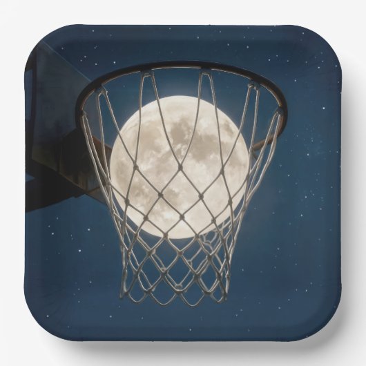Full Moon In a Basketball Net Papieren Bordje (Voorkant)