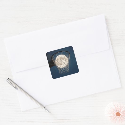 Full Moon In a Basketball Net Vierkante Sticker (Envelop)