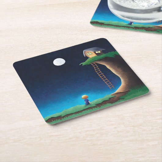 Full Moon Night Sky Square Paper Onderzetter (Schuin)