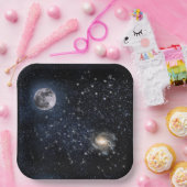 Full Moon Night Sky Stars Buitenspatie Dinne Papieren Bordje (Feest)