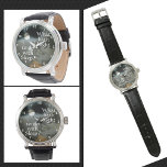 Full Moon Nighttime Quote  Horloge<br><div class="desc">Dit moderne gothische zwarte horloge heeft een volle maan onder onverlichte wolken in een prachtige, griezelige nachtelijke hemel. Dit gothic-horloge citeert John Milton, een 17e-eeuwse Engelse dichter, "What hath Night to do with Sleep". Terwijl je erover nadenkt of je zelfbeheersing of zelfgenoegzaamheid gelooft, zal dit mooie en unieke horloge vol...</div>