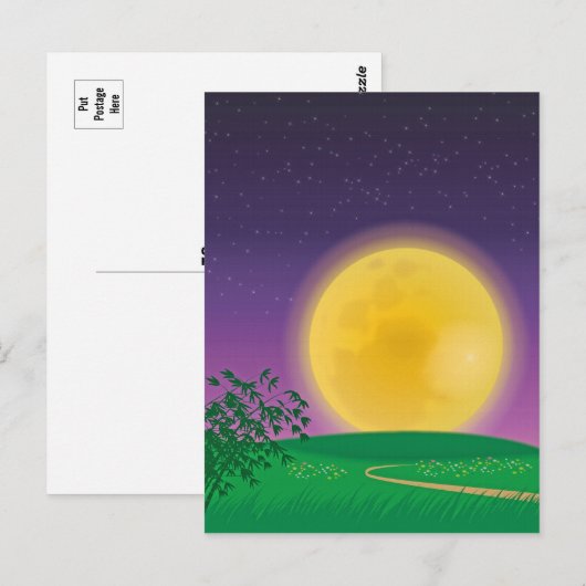 Full Moon over Hill Landscape met Starry Sky Briefkaart (Voorkant / Achterkant)