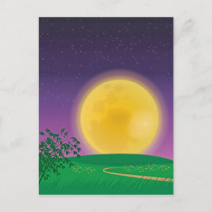 Full Moon over Hill Landscape met Starry Sky Briefkaart