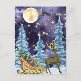 Full Moon Over Reindeer With Sleigh Briefkaart