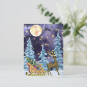 Full Moon Over Reindeer With Sleigh Briefkaart (Staand voorkant)