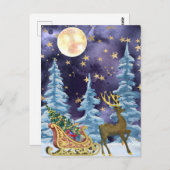 Full Moon Over Reindeer With Sleigh Briefkaart (Voorkant / Achterkant)