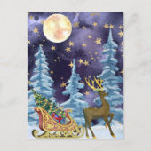 Full Moon Over Reindeer With Sleigh Briefkaart (Voorkant)