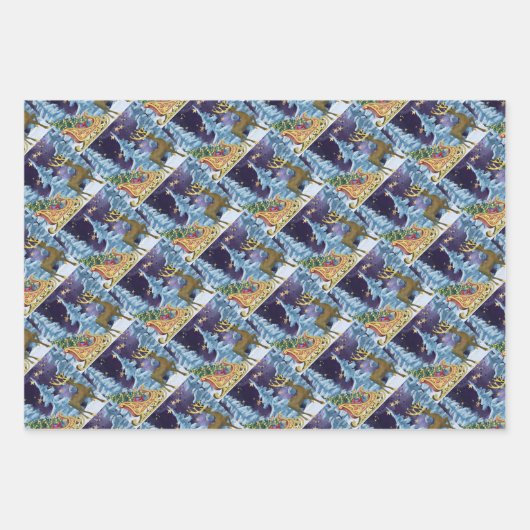 Full Moon Over Reindeer With Sleigh Inpakpapier Vel (Voorkant 2)