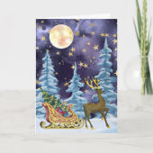 Full Moon Over Reindeer With Sleigh Kaart (Voorkant)