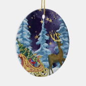 Full Moon Over Reindeer With Sleigh Keramisch Ornament (Rechts)