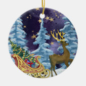 Full Moon Over Reindeer With Sleigh Keramisch Ornament (Voorkant)