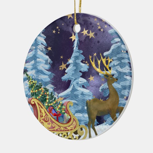 Full Moon Over Reindeer With Sleigh Keramisch Ornament (Links)
