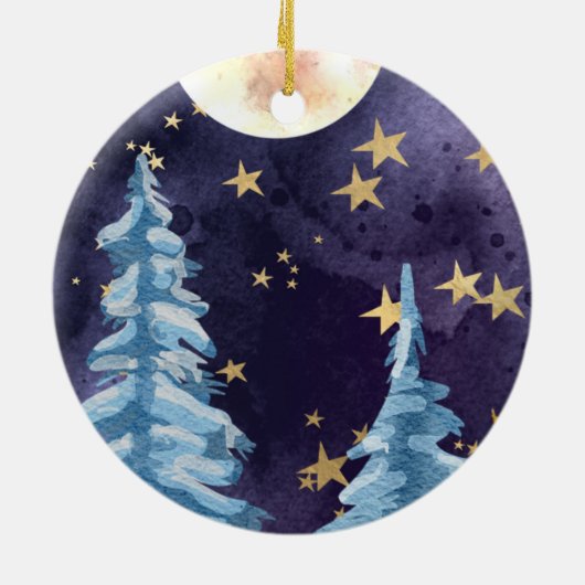 Full Moon Over Reindeer With Sleigh Keramisch Ornament (Achterkant)