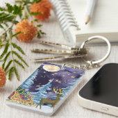 Full Moon Over Reindeer With Sleigh Sleutelhanger (Voorkant Rechts)