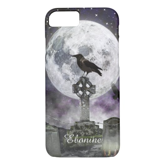 Full Moon Raven Celtic Cross iPhone Case (Achterkant)