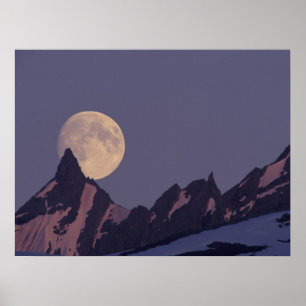 Full Moon Rises Chugach Mountains Alaska Poster