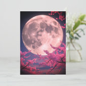 Full Moon & Sakura Cherry Blossoms Wedding Invitat Kaart (Staand voorkant)